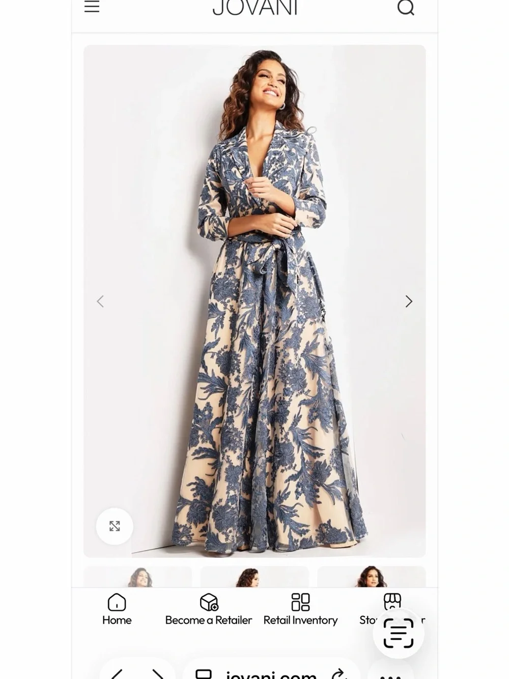 Jovani Beige and Navy Floral Long Dress - Picture 7 of 8